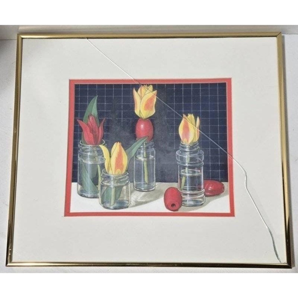 Red Beads‎ - Dianne Muffett Thomas - Egg Tempera - 15x15 Framed Artwork